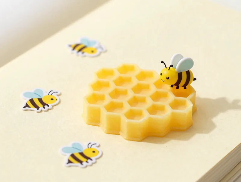 A playful counting game with a honeycomb and cartoon bees, bright sunny yellows