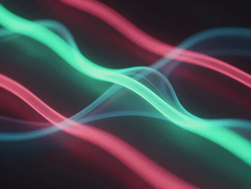 A moody album cover render of glowing liquid light waves in vivid neon, abstract and futuristic