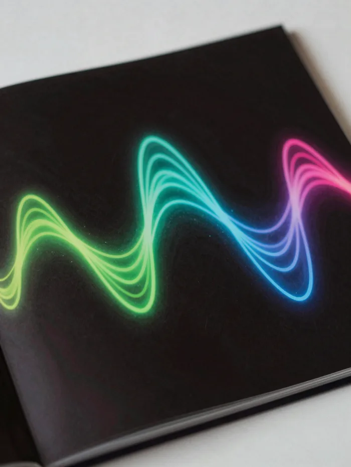 A glowing liquid light-wave album cover in vivid neon, abstract and futuristic