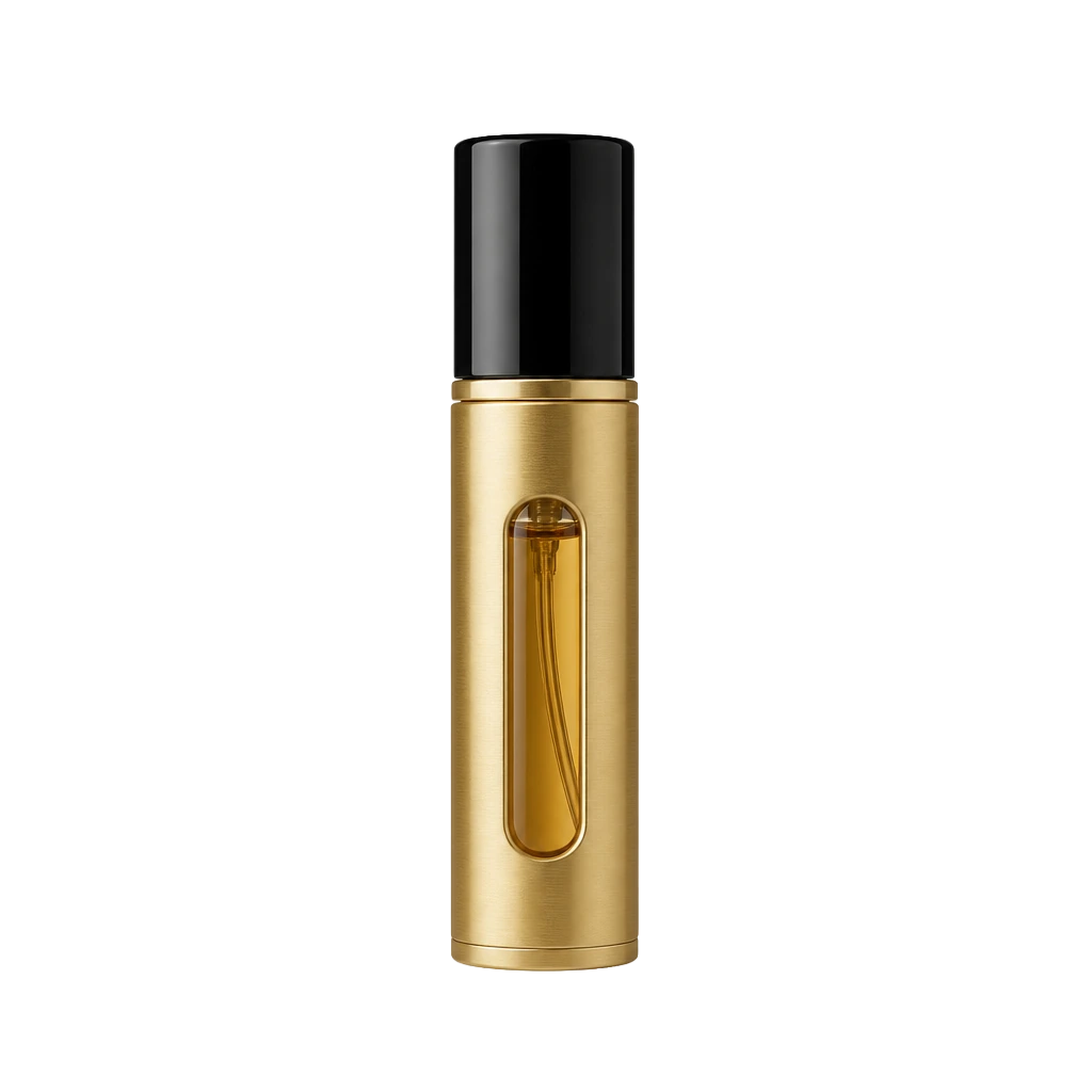Slender gold travel atomiser, cap removed