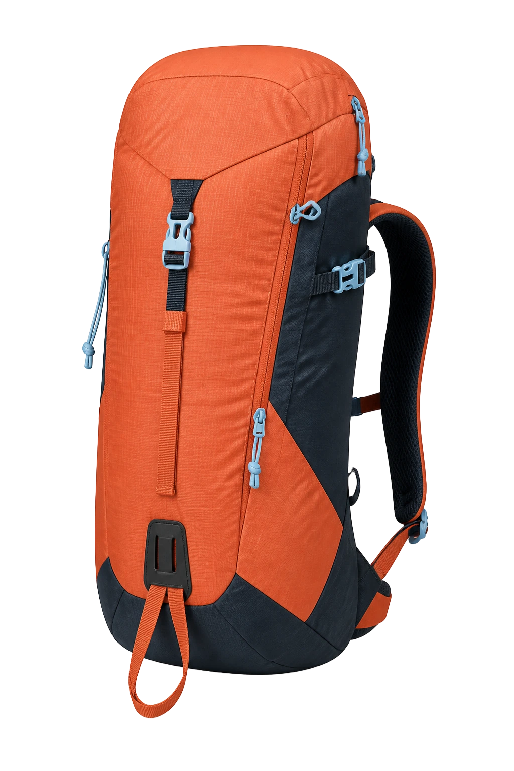 Orange 38-litre alpine climbing pack with ice-axe loops
