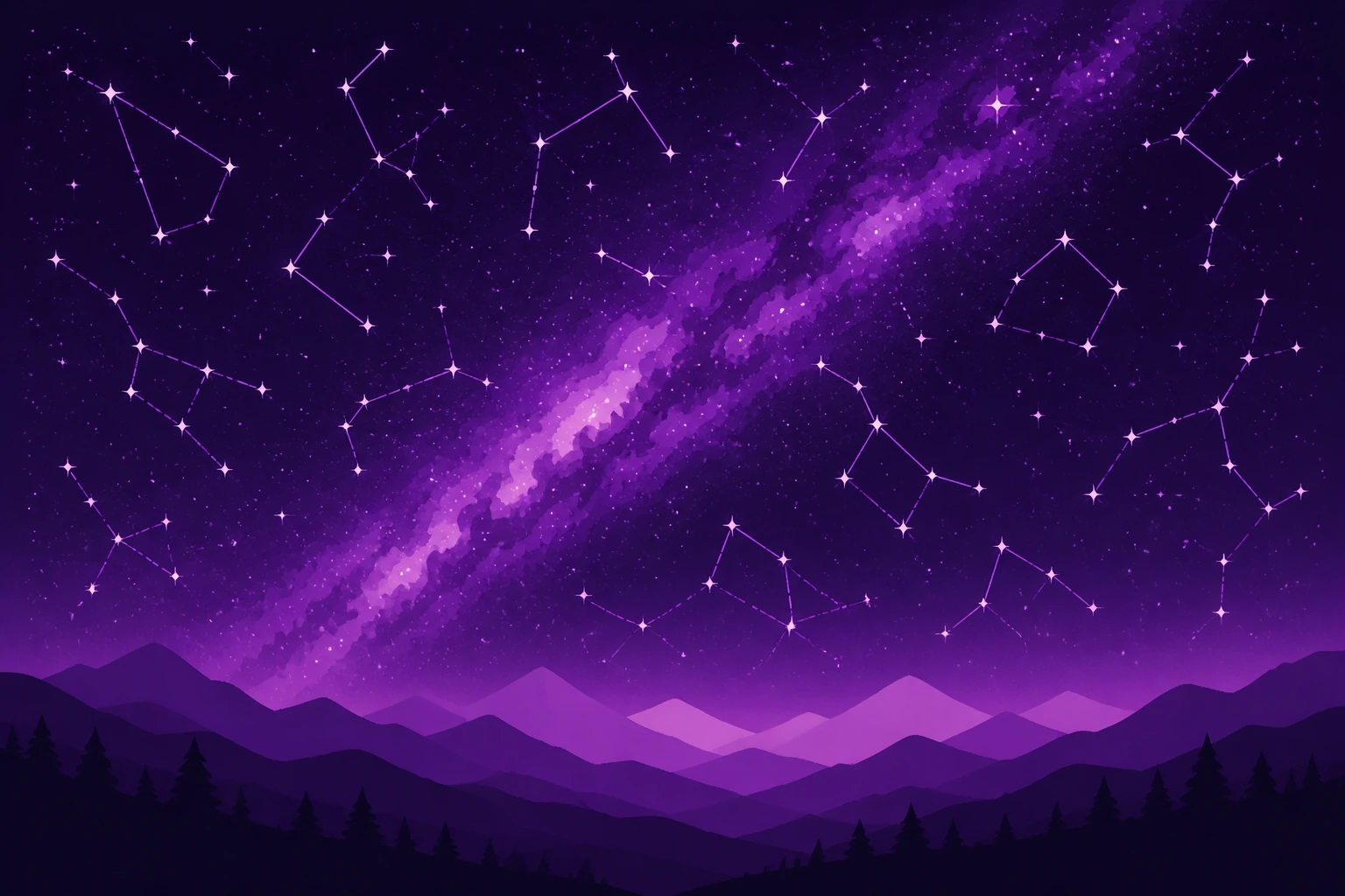 Panorama of the Milky Way arching over the dark ridge line